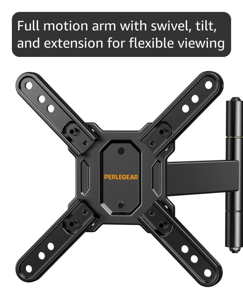Perlegear Lockable RV TV Mount for 13–43 inch TVs up to 44 lbs, Full Motion RV TV Wall Mount with Swivel, Tilt, Pull Cord Lock, RV TV Mount for Camper, RV, Motorhome, Max VESA 200x200mm, PGLRVF2