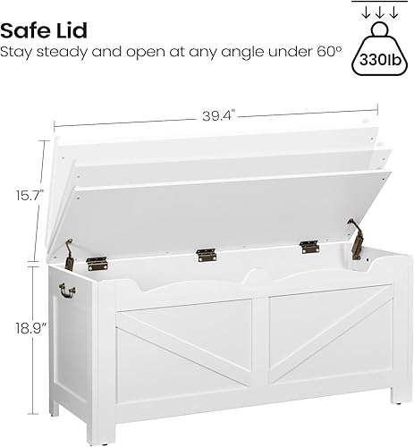 Miniatura 2 de Baúl de almacenamiento de 39.4 pulgadas, baúl de almacenamiento extragrande con 2 bisagras, banco de caja de madera, baúl organizador elevador,