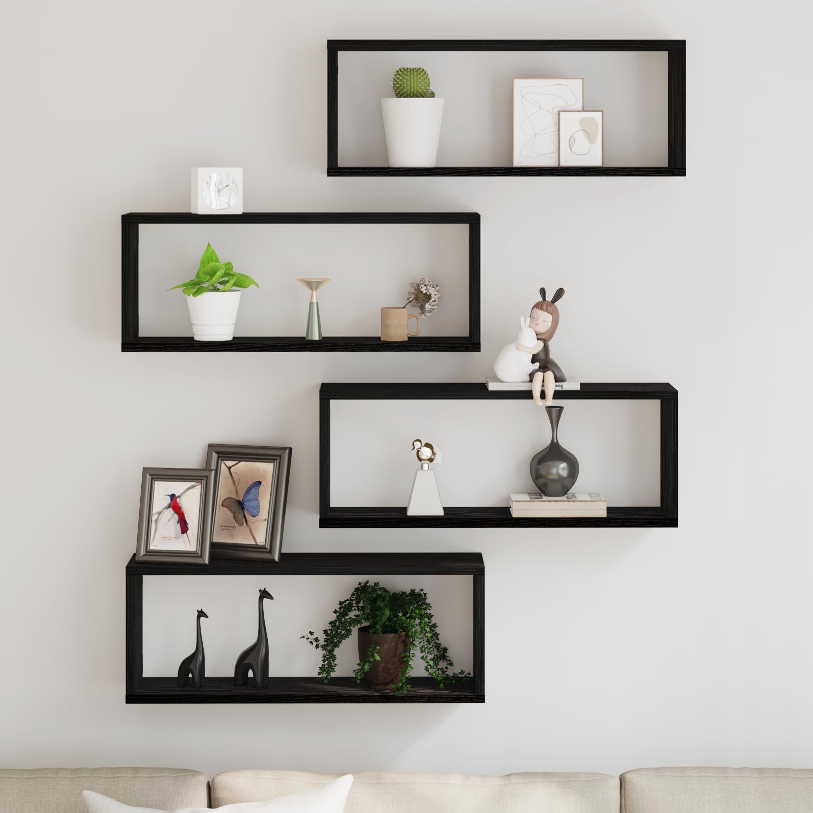 Wandregal Set 4 Stück in Schwarzer Eiche 60x15x23 cm aus Hochwertigem Holz Modernes Design für Wandmontage im Wohnzimmer Schlafzimmer