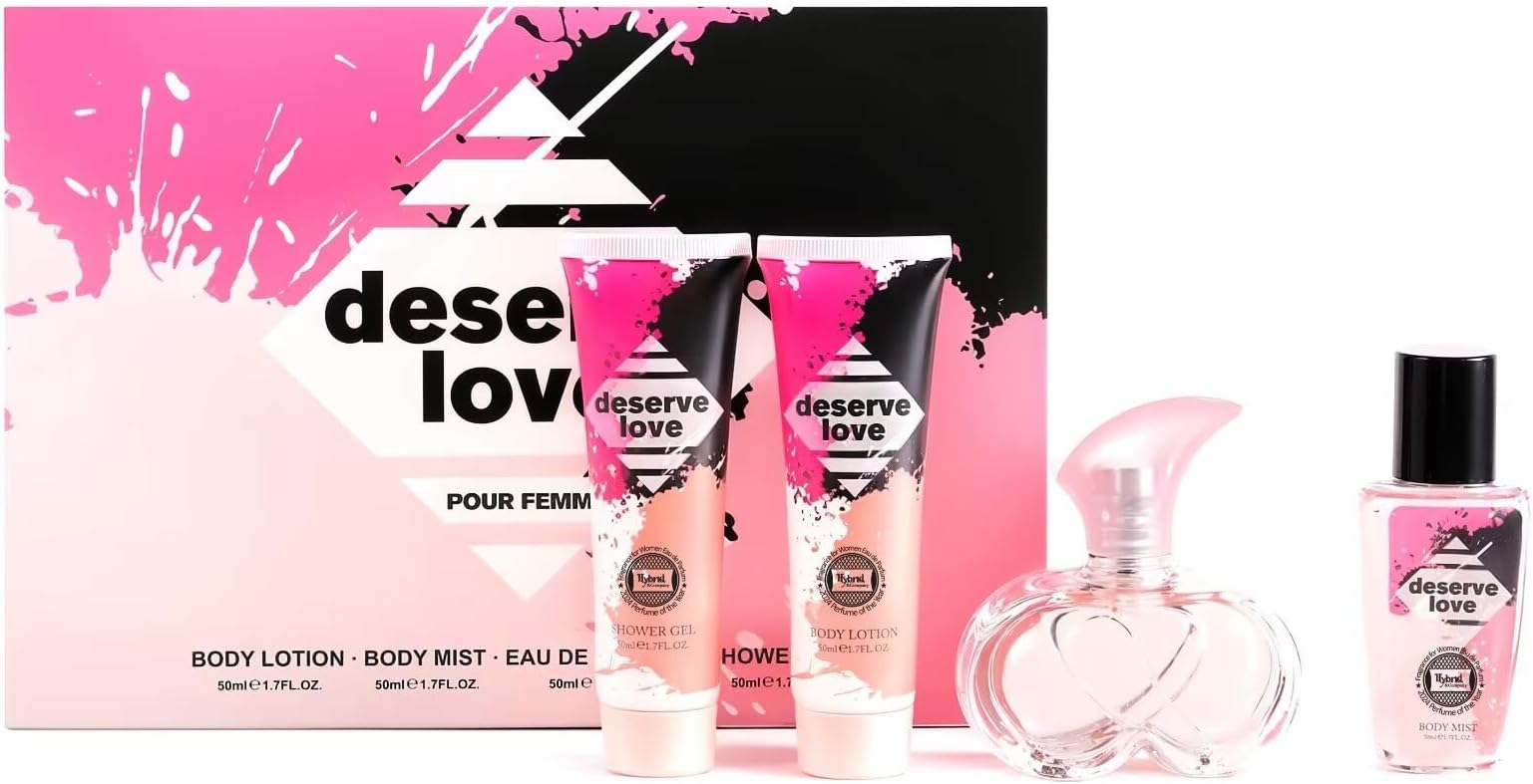 Hybrid & Company Deserve Love 4-Piece Gift Set for Women, 50ml Perfume, Body Lotion, Mist, Shower Gel