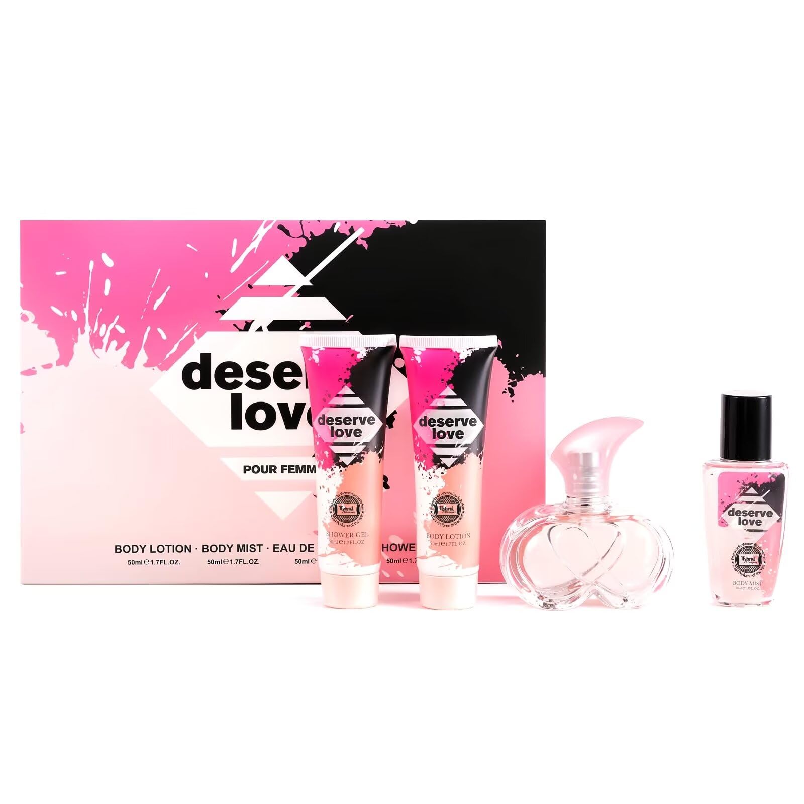 Hybrid & Company Deserve Love 4-Piece Gift Set for Women, 50ml Perfume, Body Lotion, Mist, Shower Gel