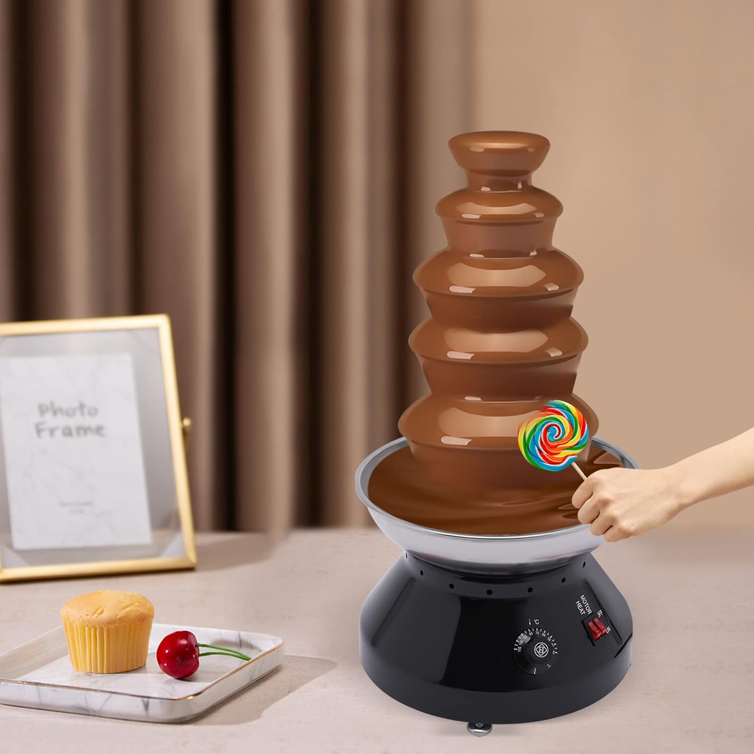 5 Tier Chocolate Fountain Machine, Commercial Hot Chocolate Fondue Tower Chocolate Melting Heating Machine 7Lbs Large Capacity Chocolate Waterfall Machine for Nacho Cheese Party Wedding Black