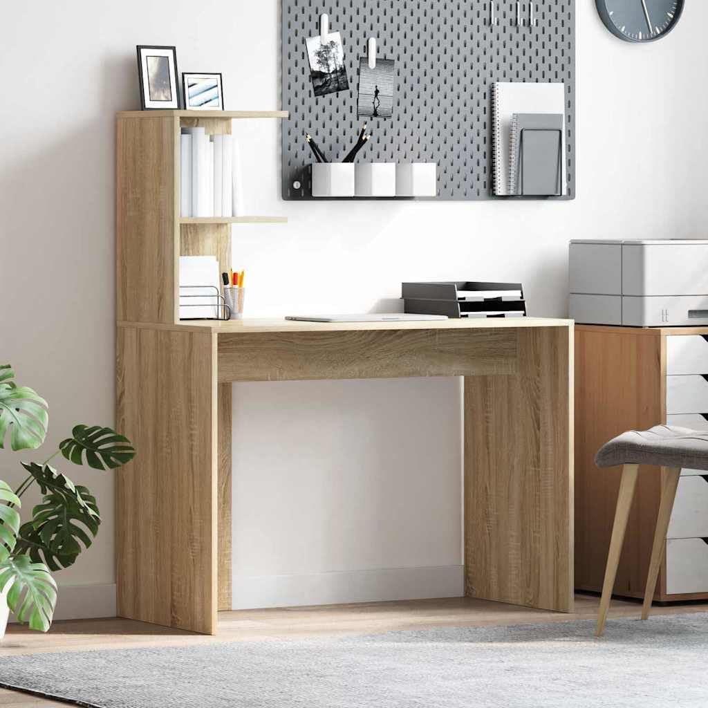 Scrivania in rovere Sonoma, 102 x 50 x 124 cm, in legno opaco, con 1 ripiano, scrivania da ufficio, postazione di lavoro per home office, monitor laptop, documenti e ordine