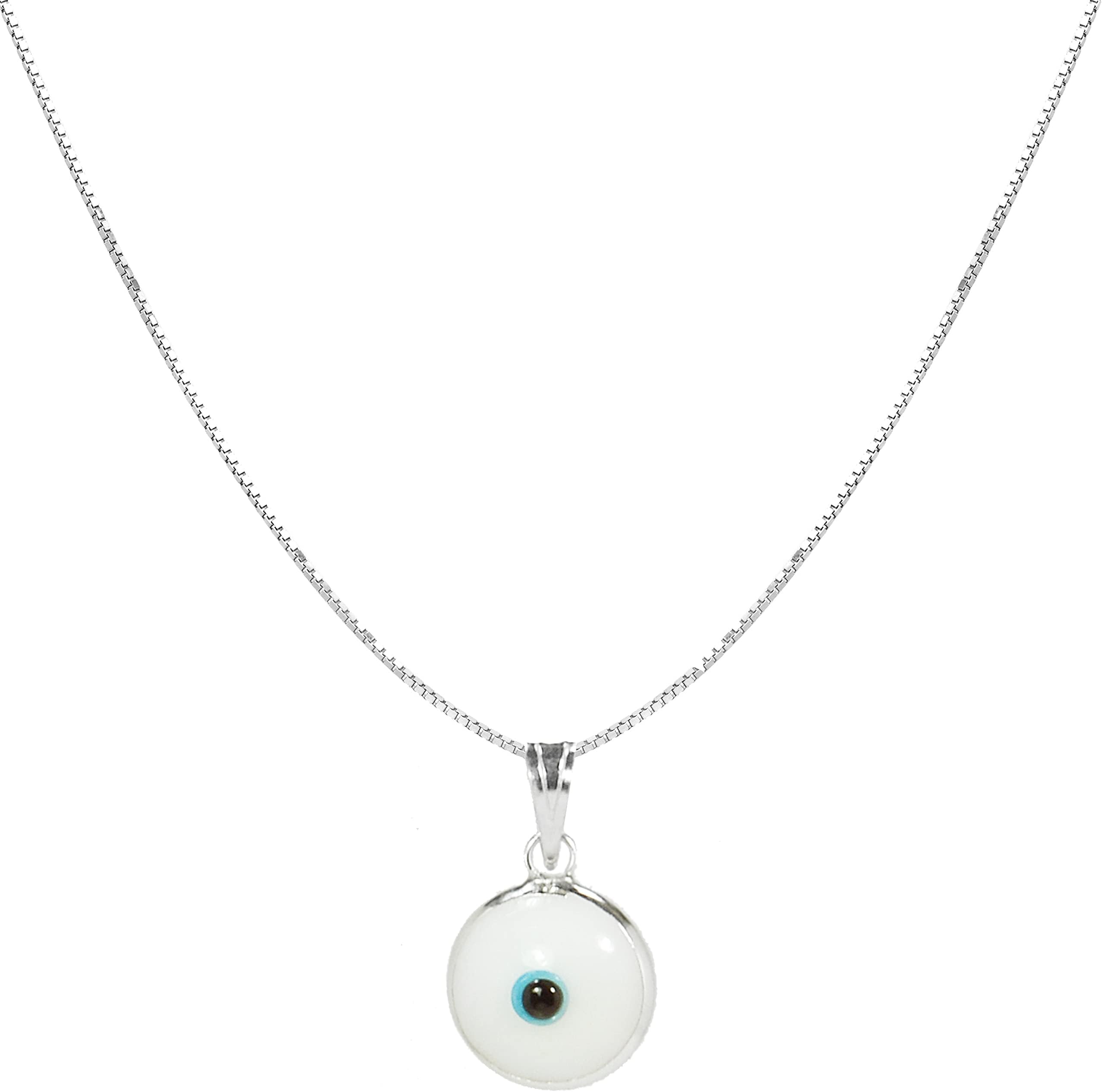 CHOOSE YOUR CHARM - Silver Evil Eye Necklace with Glass Evil Eye Charms - 925 Sterling Silver 50 CM Box Chain Stamped - Silver Protection Necklace for Women & Men