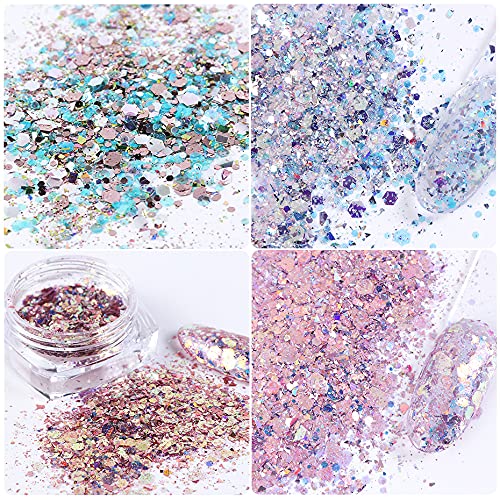 Nagel Strasssteine , 8 stücke Nagel Glitter Pulver Meerjungfrau Pailletten Flocken Gradienten Holographische Pigments… – Bild 3