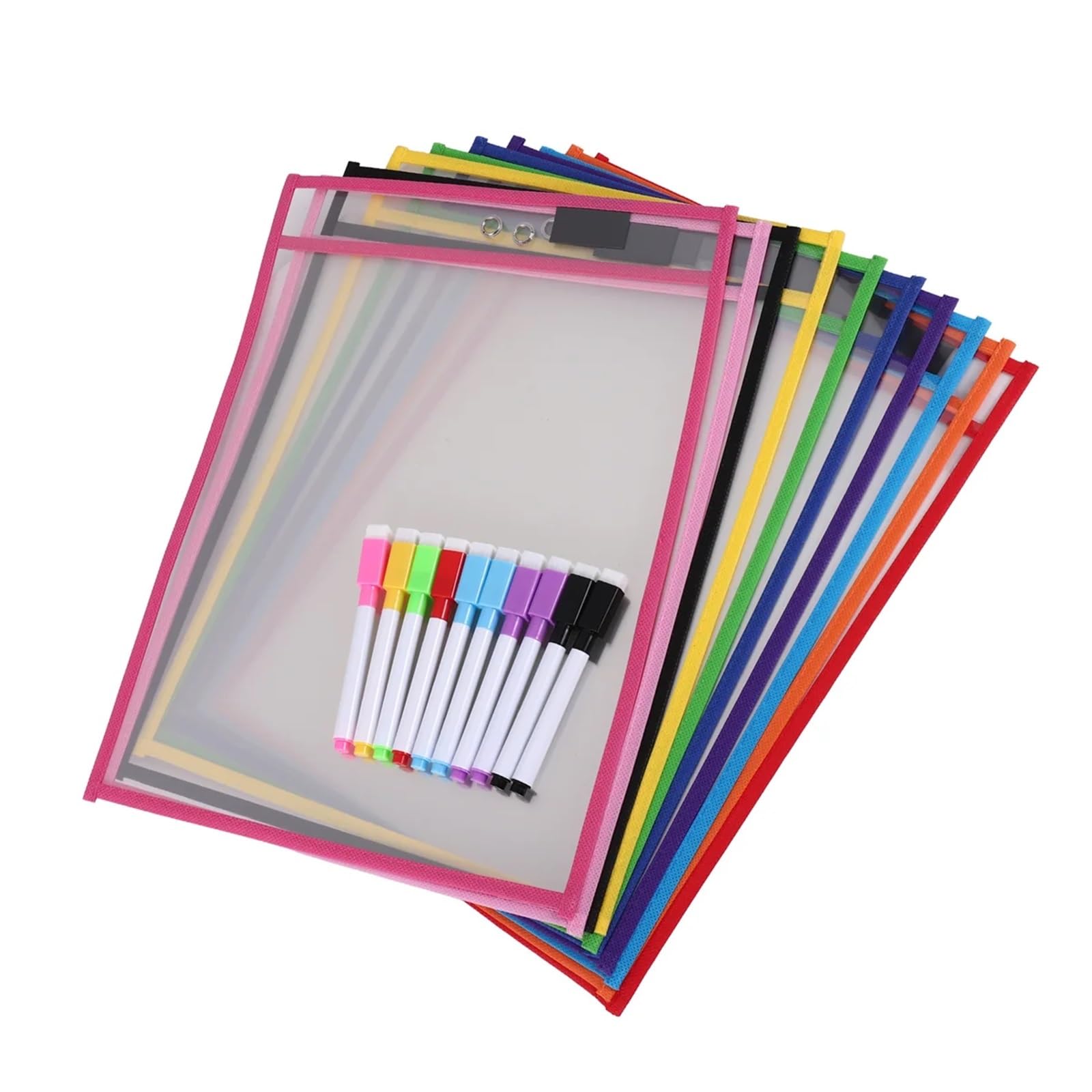 Paquete de 10 bolsillos de borrado en seco A4, soportes reutilizables para boletos de trabajo para aula y hojas de trabajo