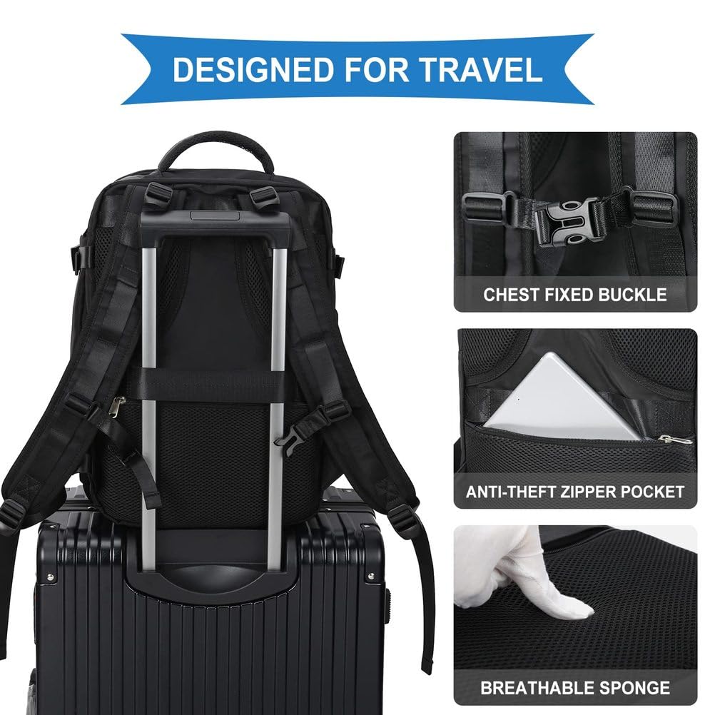 Duży Podróżny Plecak, Dla Kobiet Mężczyzn Prowadzą Plecak Zatwierdzony Flight Fit 15,6 -Calowy Laptopy Buty Przedziału Trzeszki Plecak Wodoodporny Sporty na Zewnątrz Plecak,Black
