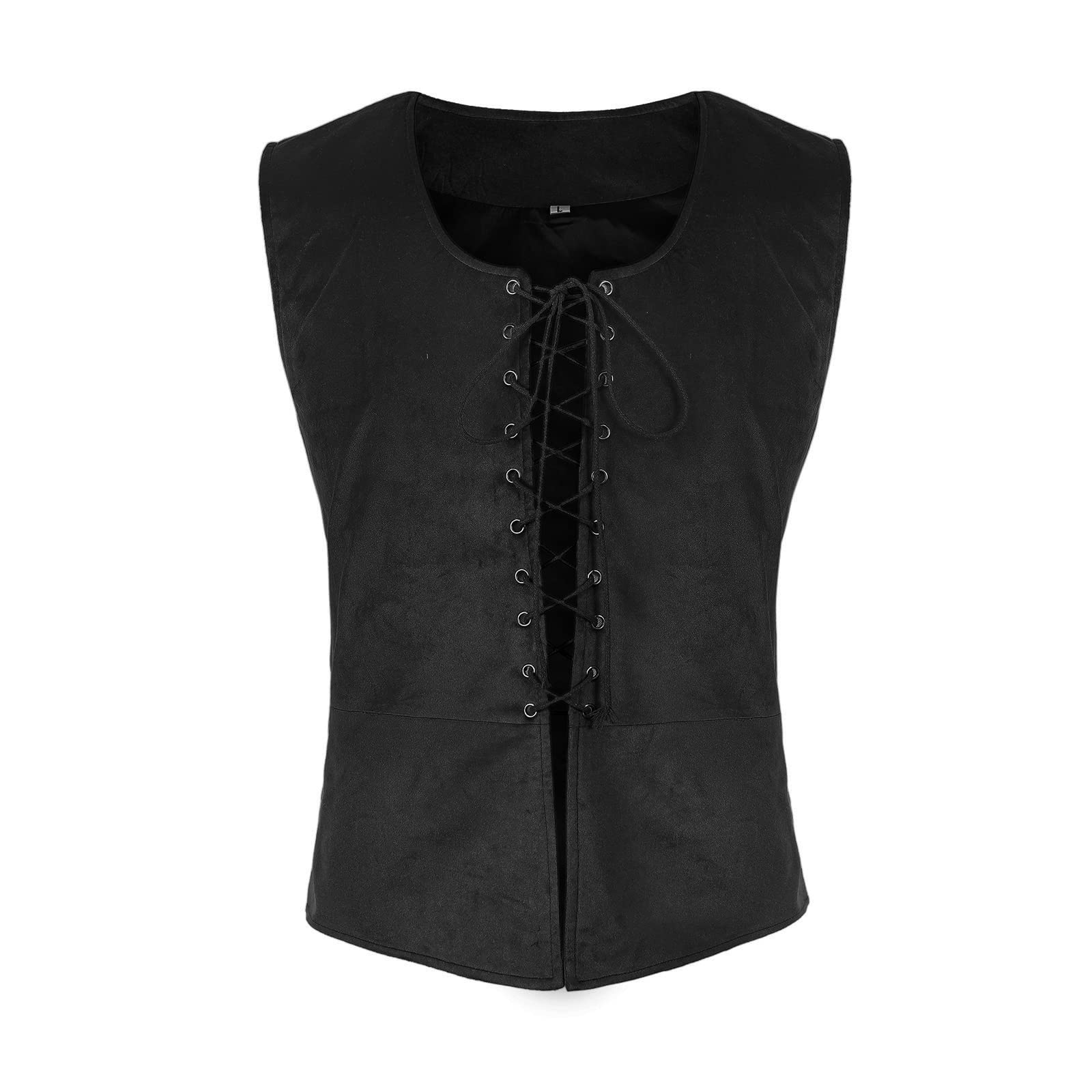 Tyuduo Men's Black Medieval Renaissance Pirate Vest Gothic Steampunk Waistcoat For (, Xxl