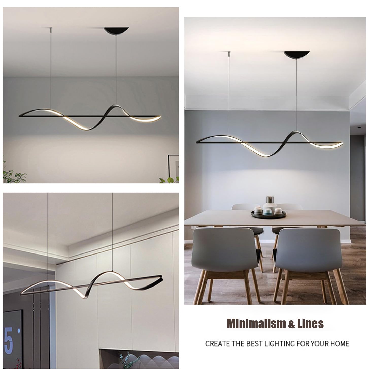 LED Dimmbare Pendelleuchte Esstisch Moderne Hängelampe Spiral Design Hängeleuchte Esszimmer Esstischlampe mit Fernbedienung Esszimmerlampe für Wohnzimmer Küche Büro Hängend Lampe (Schwarz, L100cm)