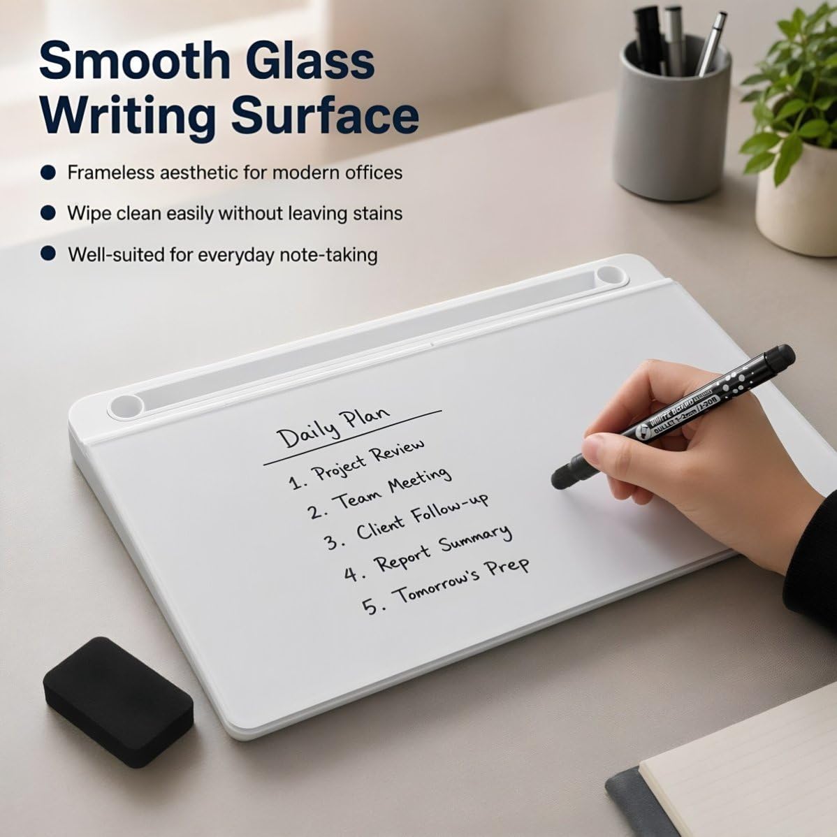 Gadpiparty Desktop Glas Whiteboard mit Ablage, Stifthalter und