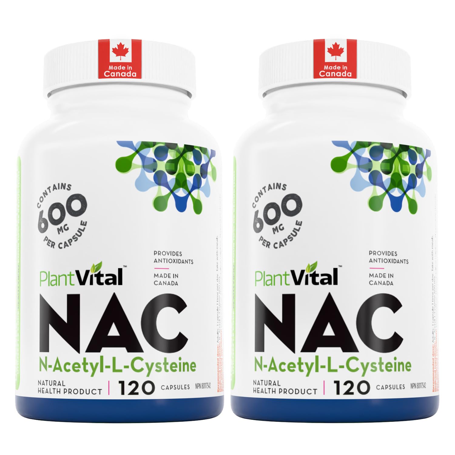 PlantVital NAC Supplement Maximum Strength 600mg - Made in Canada, Health Canada Licensed - NAC Potent L-carnitine Source - Antioxidant (Glutathione) Supplement - Vegan & Non-GMO - 240 Capsules