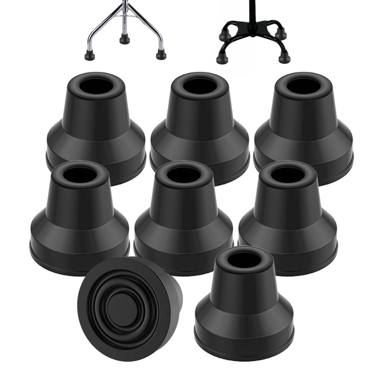 MFE Puntas de bastón de goma antideslizante de repuesto para bastón de pie y pie de 1/2 pulgada de diámetro, 8 unidades, 13 mm, color negro