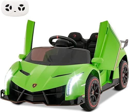 HONEY JOY Lamborghini - Vehículo eléctrico con licencia de 12 V para niños, 3 velocidades, puerta que se abre, bocina, música, palanca de control,