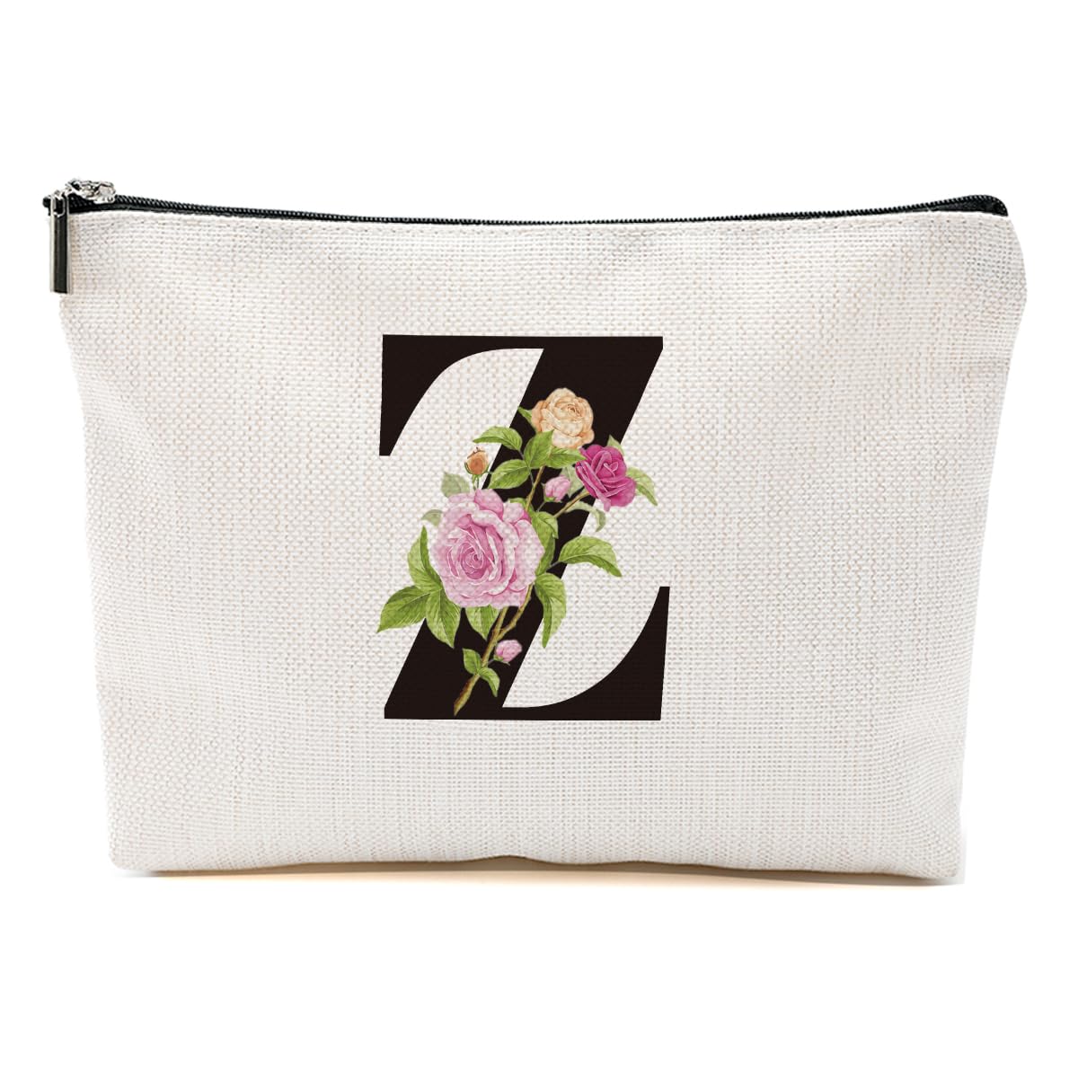 Personalized Makeup Bag, Initial Letter Z Makeup Bag for Women Rose Monogram Cosmetic Bags Toiletry Pouch, Monogrammed Gifts for Women Mom Grandma
