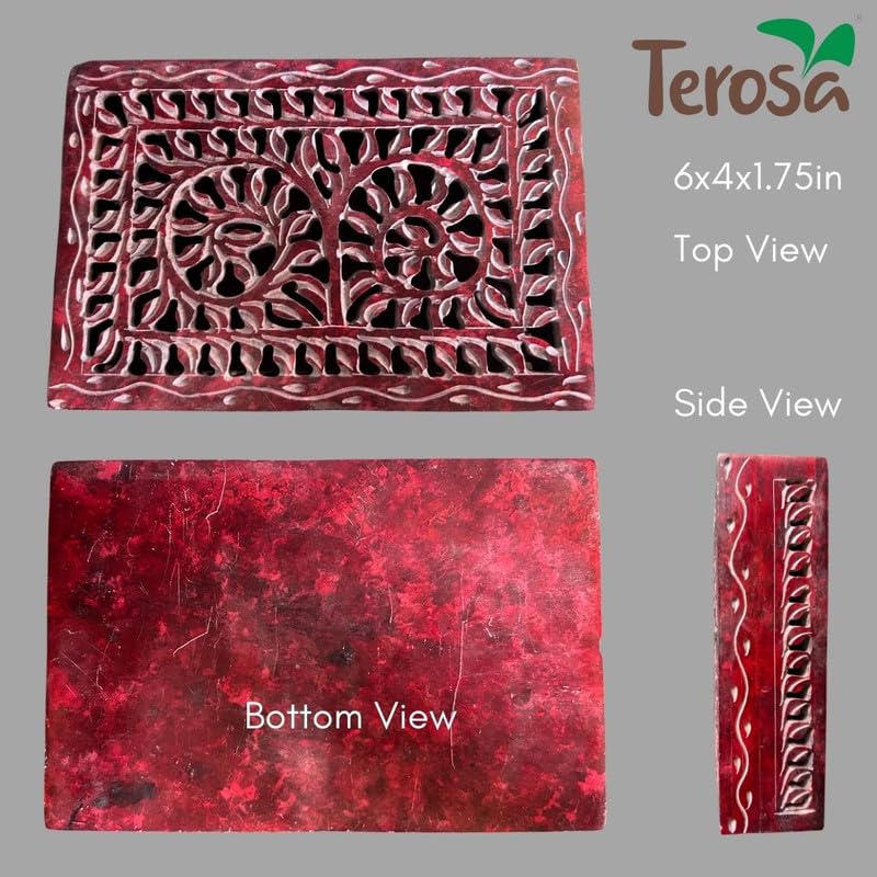 Terosa Shilp Jewellery Box or Decorative Box or Gift Box or Treasure Box | Rusty Red | | 6x4x1.75in Std | Hand-made Soapstone | Perfect for Rings, Earrings, and Small Treasures 2