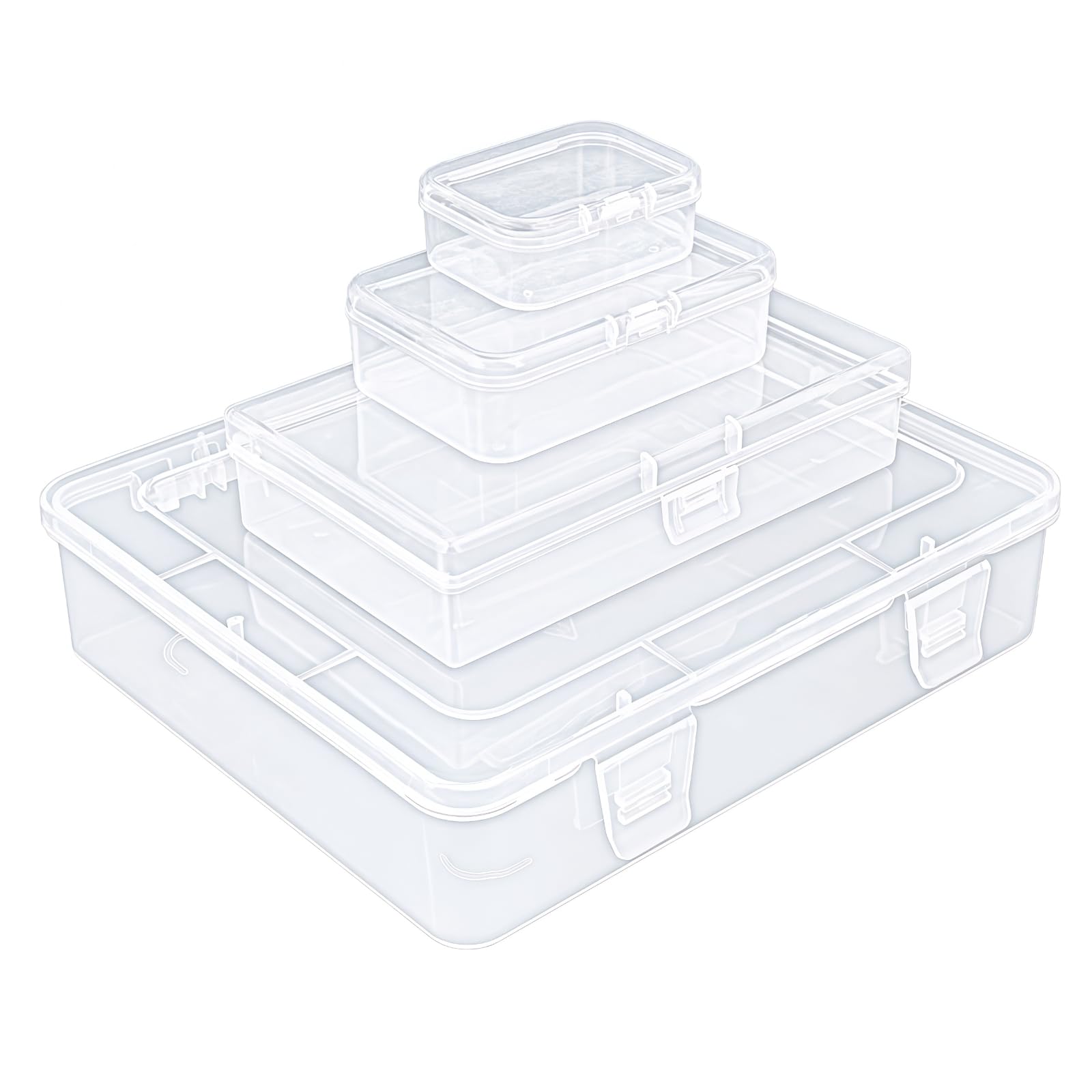 4 Mini Contenitori Trasparenti In Polipropilene Con Coperchio Incernierato - 12,2 X 7,4 X 1,7 Cm - Per Viti, Batterie, Accessori