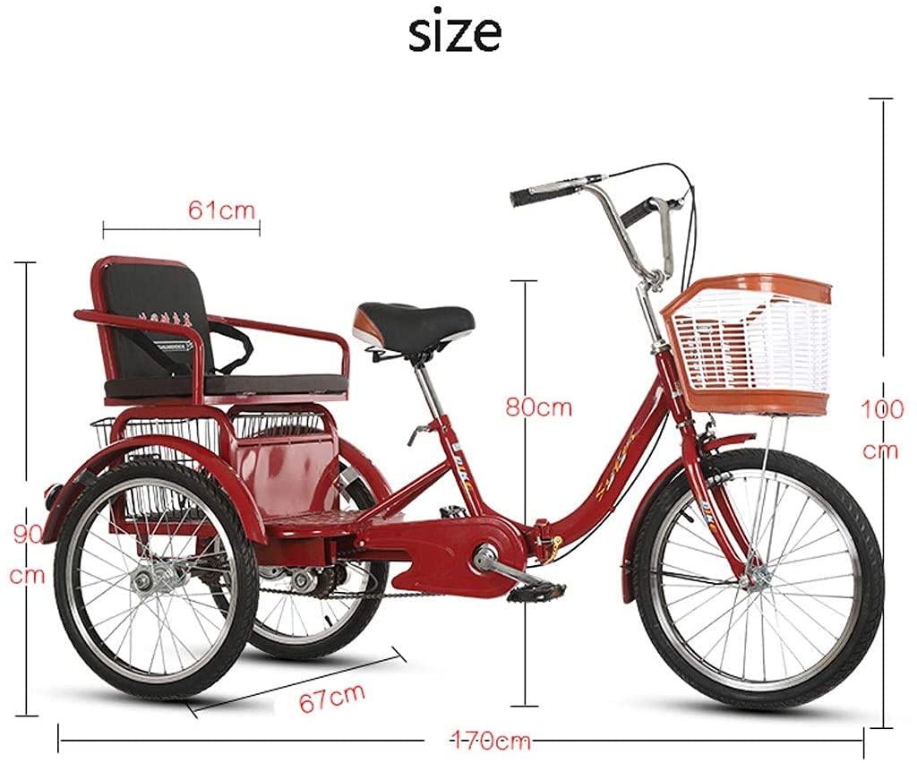 PAGOIAAR Adult Cargo Tricycles Beach Cruiser Bikes Shopping 20 Inch Adult Trike Tricycle Elderly 3 Wheel Bike Wheeled Bicycles with Height Adjustable Seat Large Size Basket for Recreation Shopping