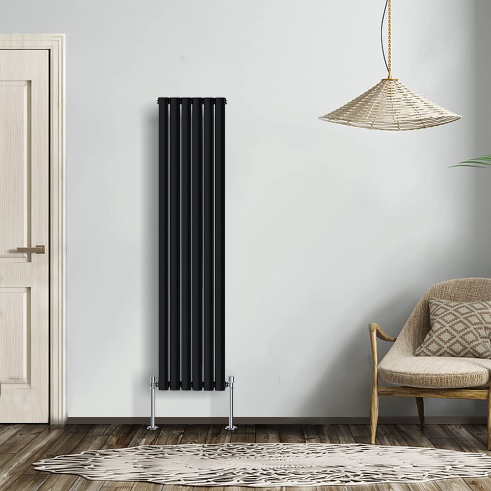 NRG Modern Radiator Black 1600x354mm Single Oval Panel Heater Interior Designer Vertical Bathroom Radiators — image 1