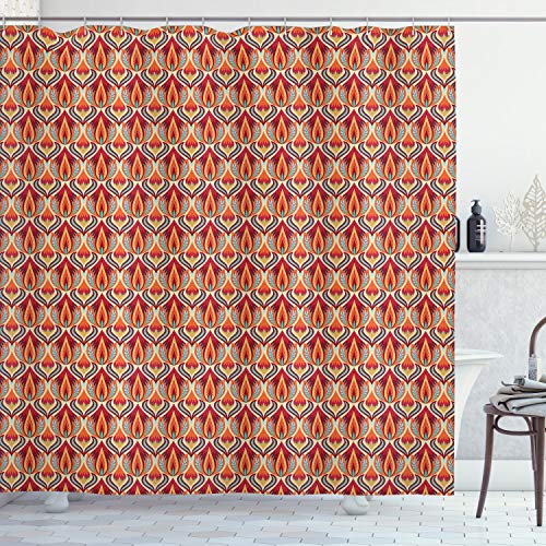 ABAKUHAUS Retro Shower Curtain, Nature Inspired Abstract Repeating Motifs Curvy Leaves and Petals Antique Rococo