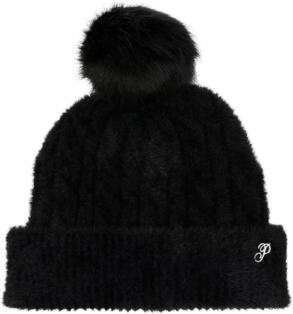 Victoria's Secret Pink Fuzzy Feels Pom Beanie Hat Black One Size New - Image 2