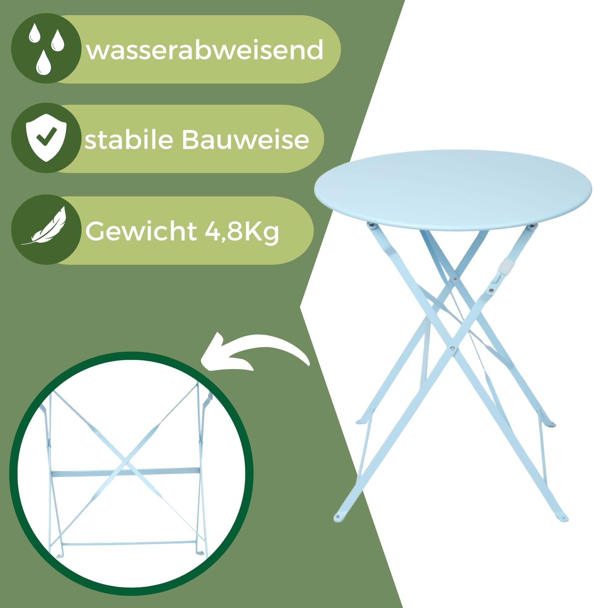 Albatros Bistro Set 3 piezas Azul – Mesa con 2 sillas plegables – Metal resistente – Diseño moderno para balcón o jardín