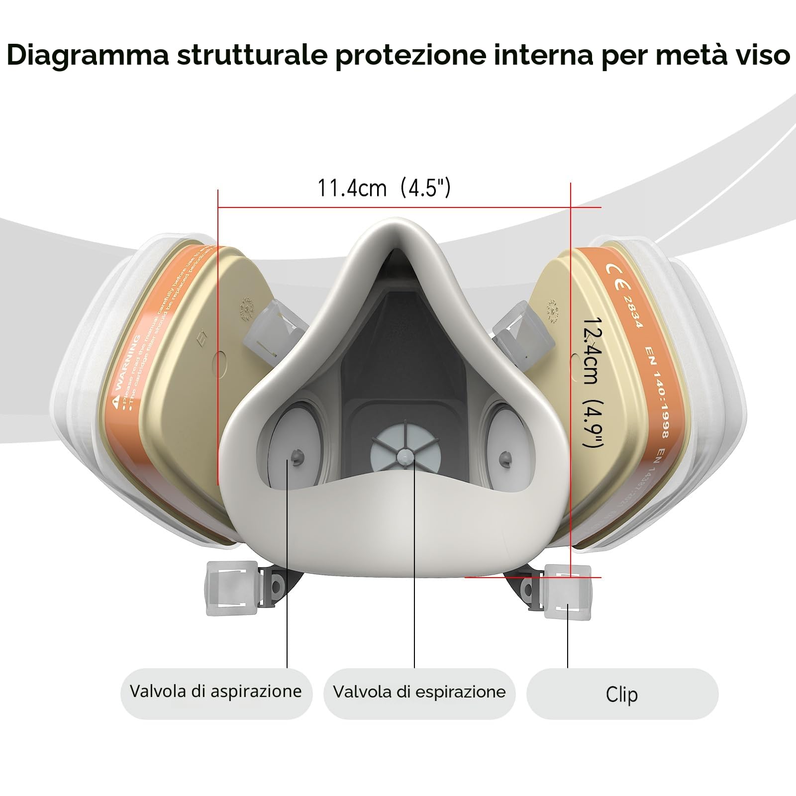 AIMAX Maschera di protezione respiratoria con filtro A1P2, occhiali protettivi, riutilizzabile per verniciare, levigare, spruzzare