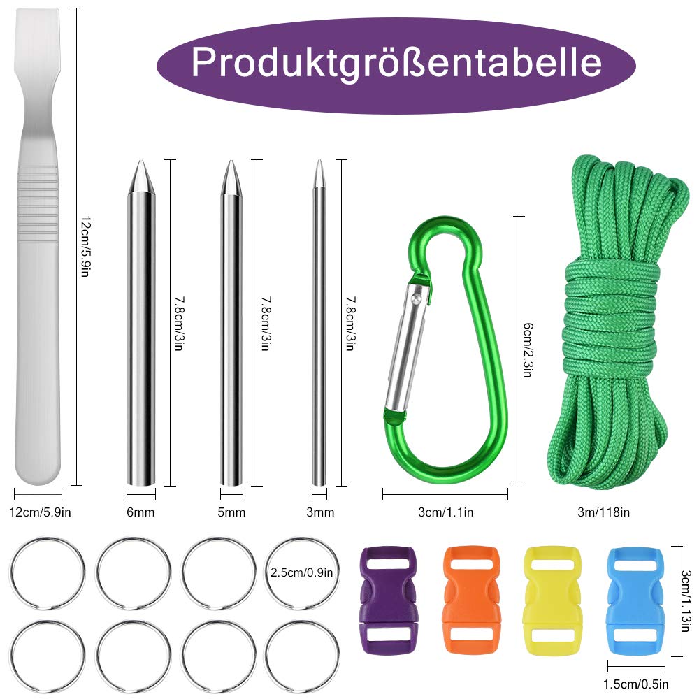Paracord Set – Paracord 550 corda in nylon 26 colori, corda Paracord multifunzione con fibbia e aghi da cucito, per attività all'aria aperta, adatto per la produzione di braccialetti fai da te