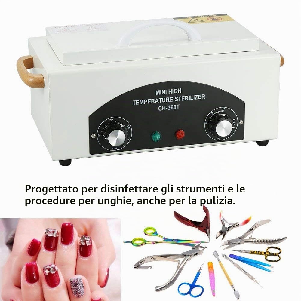 Sterilizzatore ad alta temperatura per unghie e strumenti dentali - Serbatoio smontabile in acciaio inossidabile per parrucchieri e manicure professionali