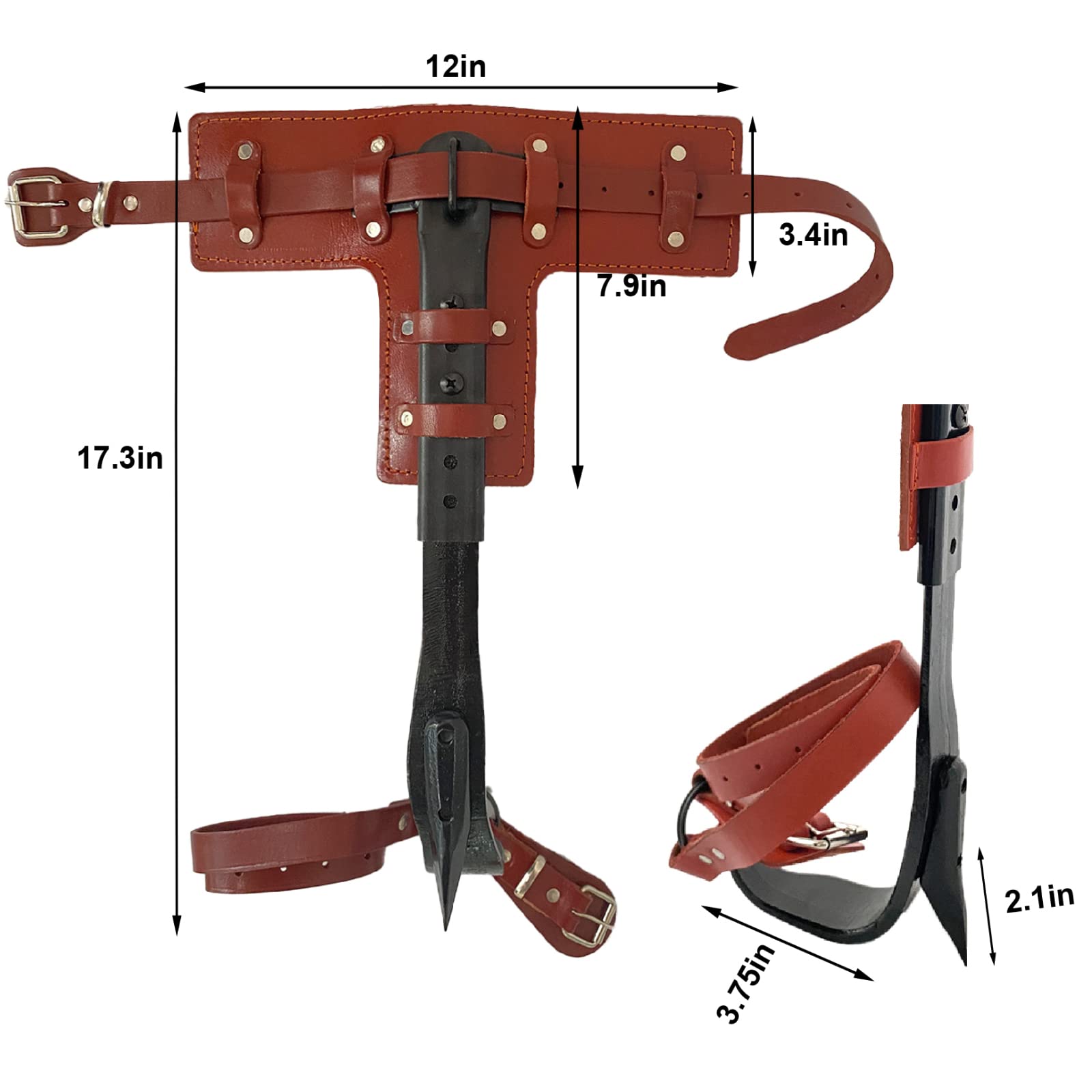 FMATOZ Tree Climbing Spikes Set Adjustable 2 Gears Climbing Set Cow Leather Straps with Non-Slip Pedal 45# Steel Forging Tree Climbing Tool for Climbing Trees,Outdoor Jungle Survival, Picking Fruit