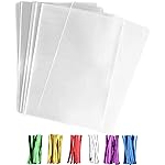 Nobranded 50 pcs Clear 11 x 14 Flat Cello Cellophane Bags Poly Treat Bags 2.8 mils for Gift Wrapping, Bakery, Cookie, Candies, Toast, Dessert, Party Favors Packaging with Color Twist Ties