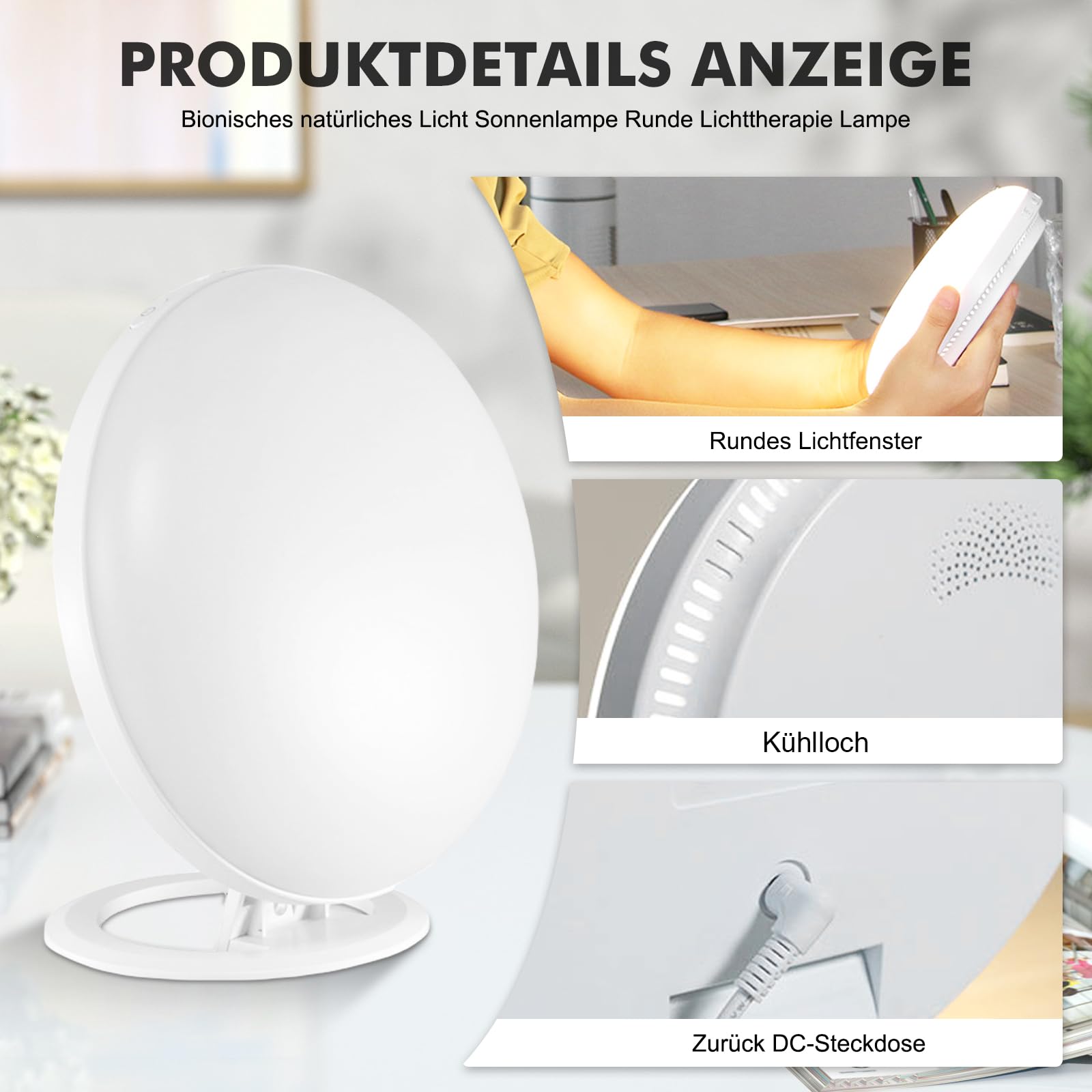 HOSPAOP Lampada di terapia 10000 Lux LED senza UV, lampada di giorno con dimmer continuo e 3 temperature di colore, lampada luce diurna a spettro pieno per casa, ufficio, ufficio