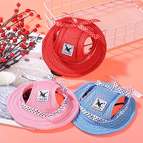 3 Pieces Pet Round Brim Princess Cap Outdoor Mesh Sunbonnet Cap Pet Dog Mesh Porous Cap with Ear Holes and Adjustable… - Image 4