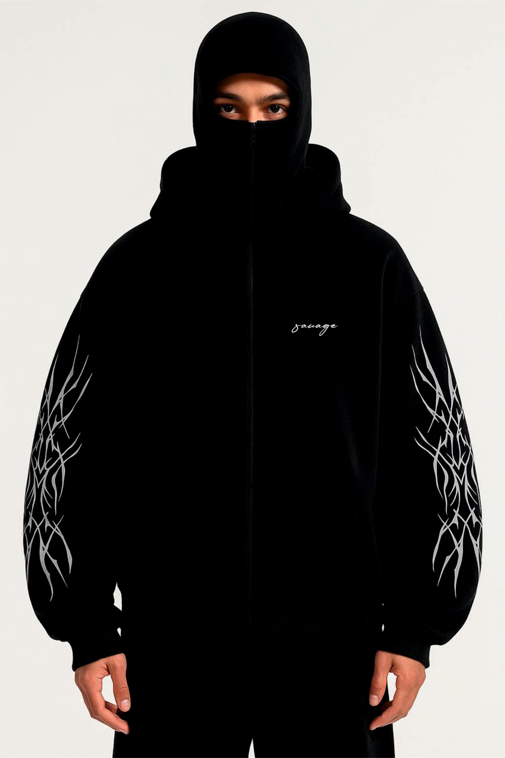 BE SAVAGE Ninja Balaclava Zipper Hoodie Zipper Jacket for Men Winterwear Jackets for Men (Black, XL) 1