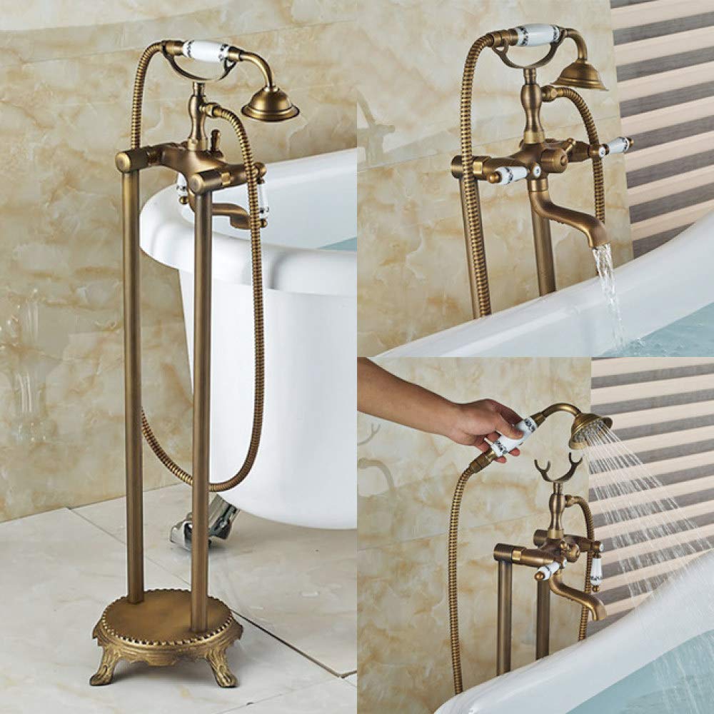 Mitigeur de baignoire autoportant doré au sol avec ensemble de douche complet
