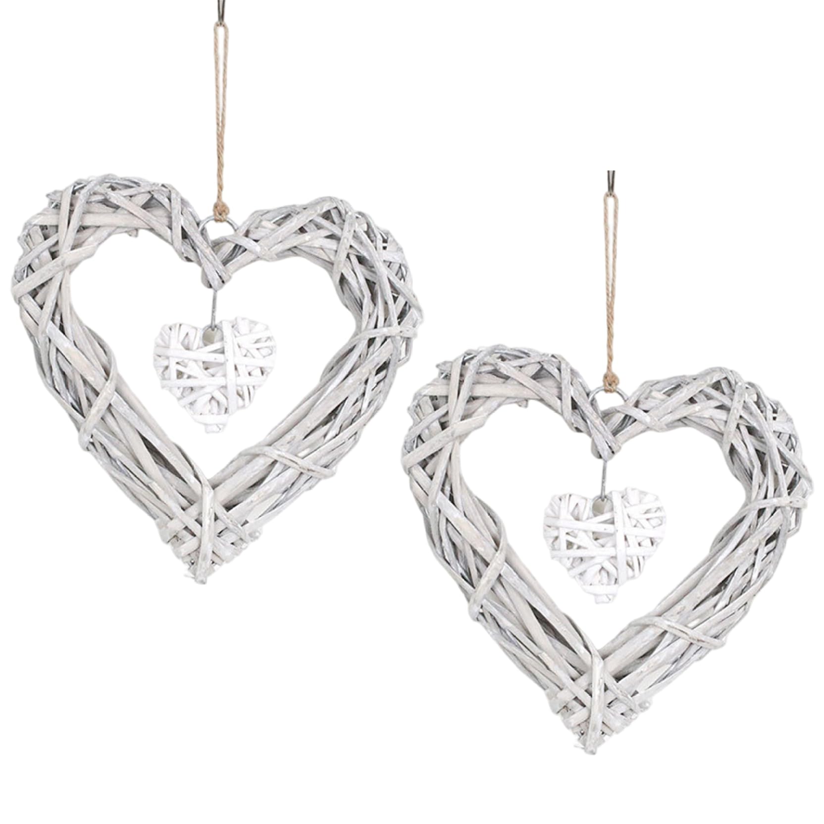 NASSMOSSE 2Pcs Heart Wall Decor, Artificial Wicker Heart Wreath Hanging Rattan Decoration Wreath Ornament for Wedding Party, Home Bedroom Decor