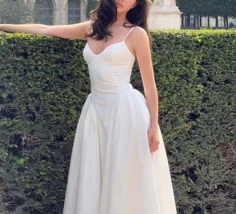 Ladies' A-line mini Skirt with V-Neck Italian Thin Shoulder Straps and lace Back Summer Collection2