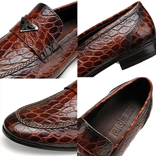 Image of Mens Dress Shoes Leather Loafer, Fashion Crocodile Printed Handmade Dress Shoes Slip on Loafer Shoes for Men