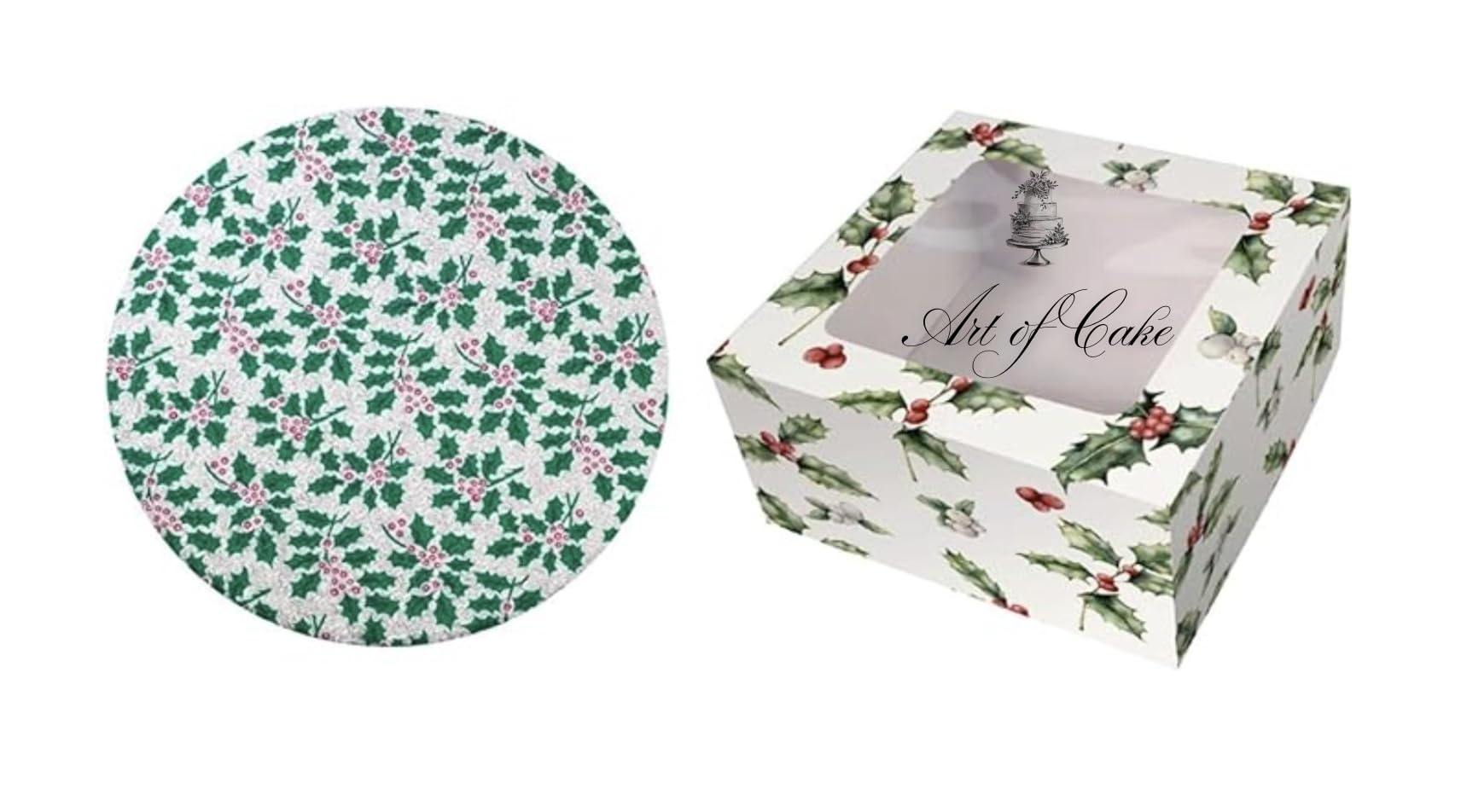 Art of cake® 10" Christmas Board (2-3 mm Thick) & Holly Box/Christmas Box (10" x 10" x 5")
