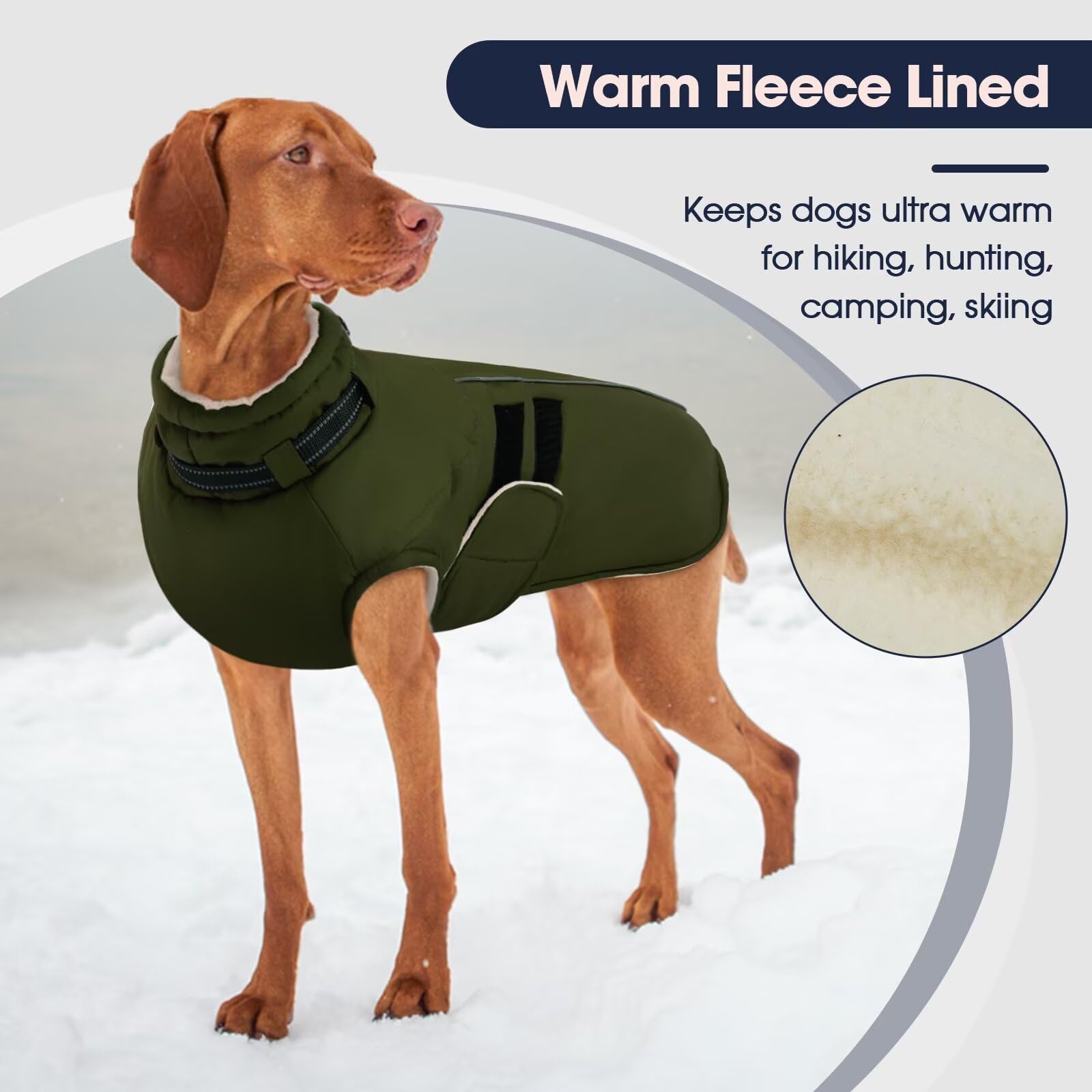 IECOii Abrigo impermeable para perro, chaqueta de invierno cálida para perro, abrigo de invierno de forro polar reflectante de Navidad con agujero para arnés, chaqueta de nieve ajustable para perros