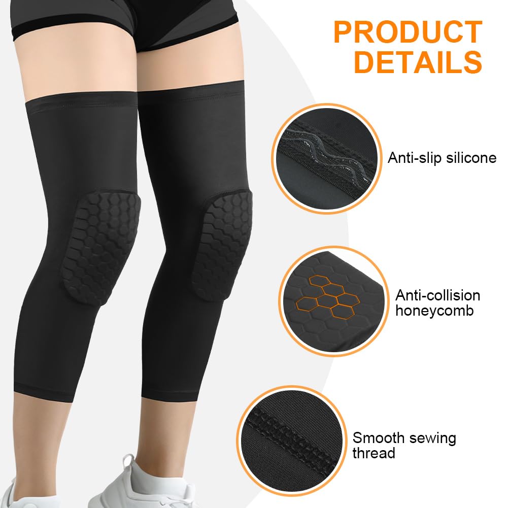 AYBUY Rodilleras de baloncesto, Rodilleras Voleibol para Adulto, Flexible Rodilla Protectoras Deportivas, 2 pcs mangas de compresión anticolisión de panal, para patinaje, Danza, Skate niños, L, negro - 4