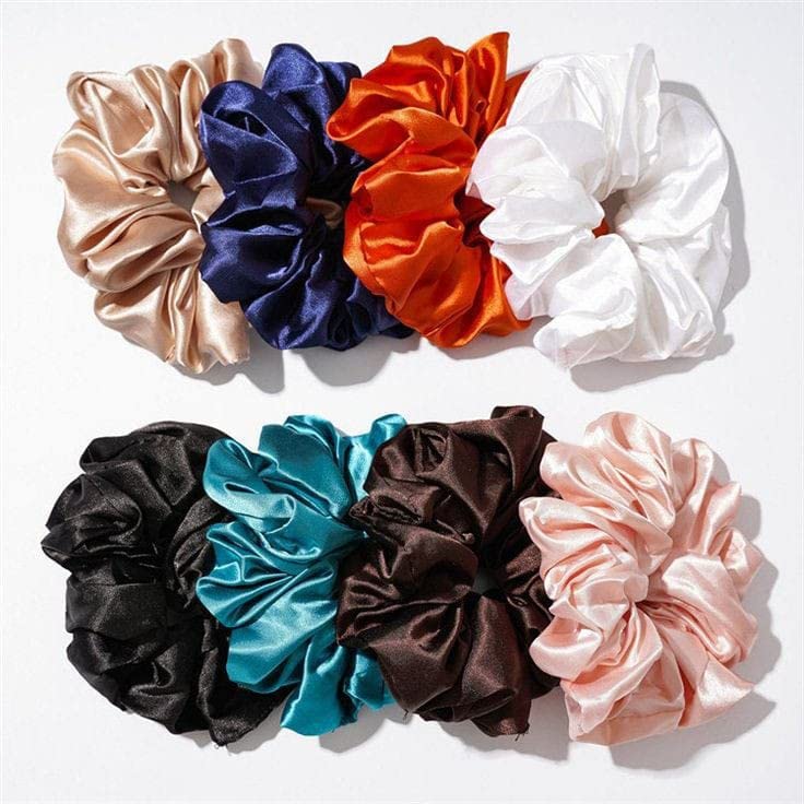 Image of Atrube Satin Silk Scrunchy For Girls Scrunchies Combo Pack Hairband Silk Satin Scrunchies For Women|Hair Tie Rubber Band Pack Of 8