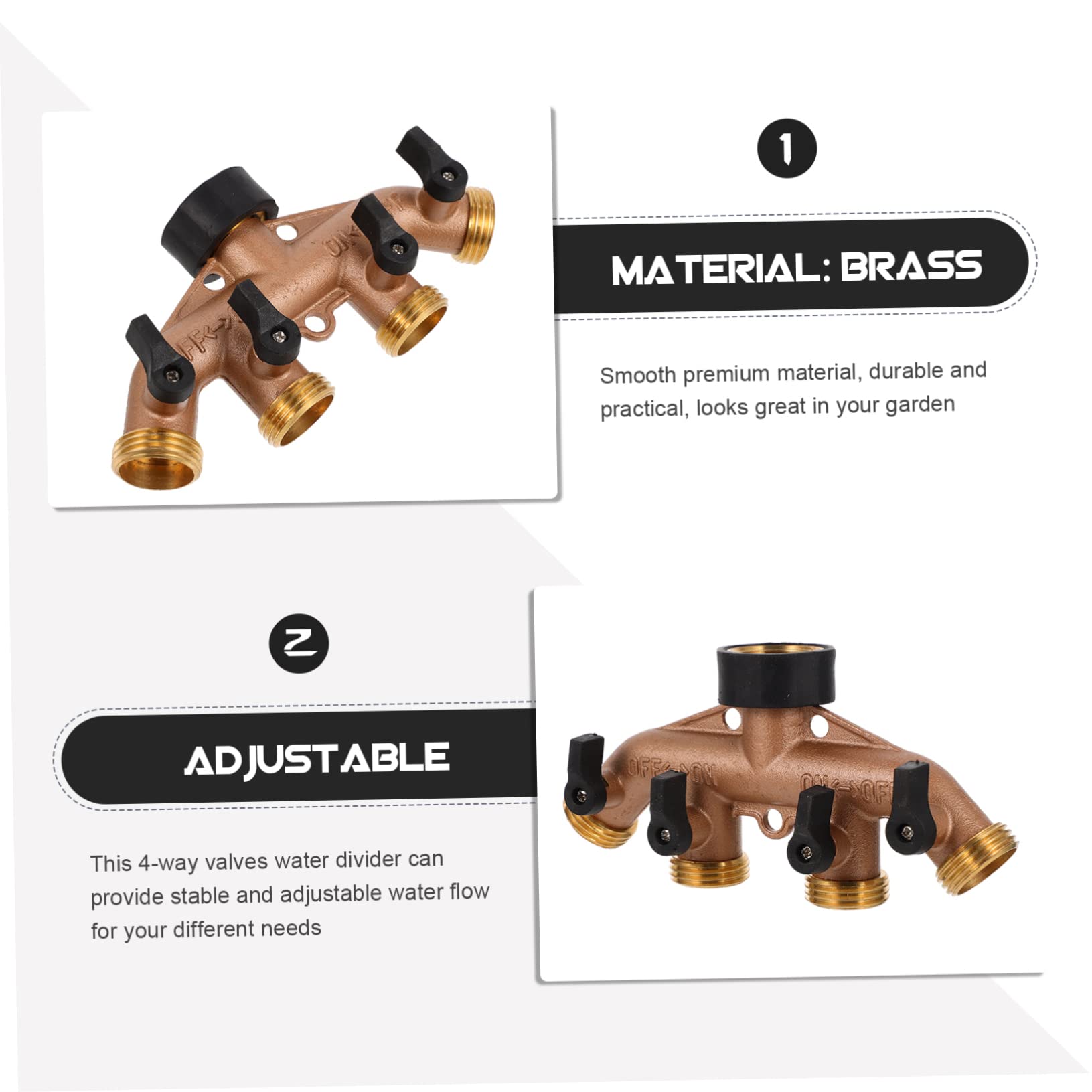 TOYANDONA Divisor de Válvulas de Latón de 4 Vías para Jardín, Adaptador de Manguera Válvulas Independientes, Control de Flujo Agua, Conector Resistente para Riego Doméstico