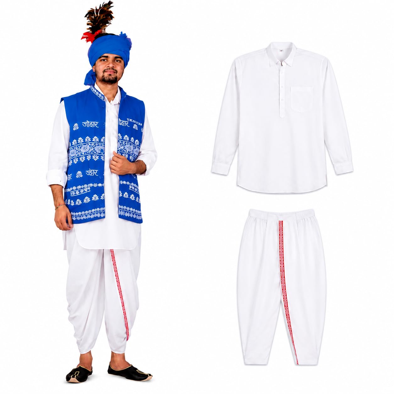 thandar Men's Traditional Adivasi Dhoti Kurta Set | Ethnic Tribal Dress | Festival & Cultural Wear | White | Size Variation-picture-17
