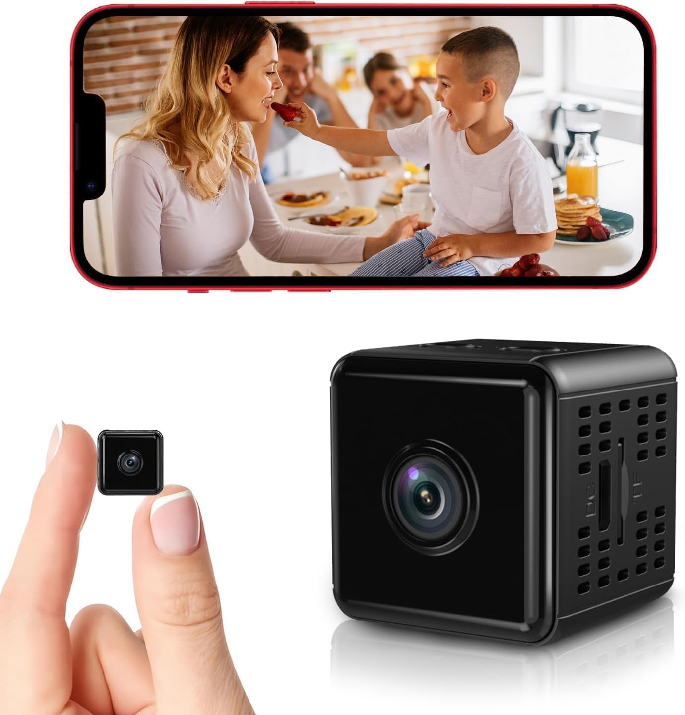 Hidden Camera, 1080P WiFi Spy Camera - with Night Vision & Motion Detection, Wireless Indoor Security Camera for Pet/Baby/Nanny, App Live Feed, Smallest Smart for Home Monitoring Black