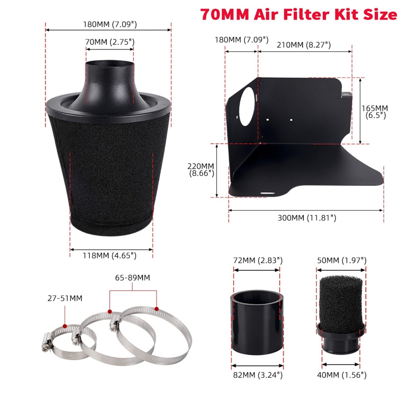 Zestaw dolotowy powietrza Pasuje do VW Golf MK4 GTI, pasuje Audi A3 1.8T, części modyfikacji samochodu OFI140-BK, zestaw dolotu powietrza, filtr(Air Filter 76mm)