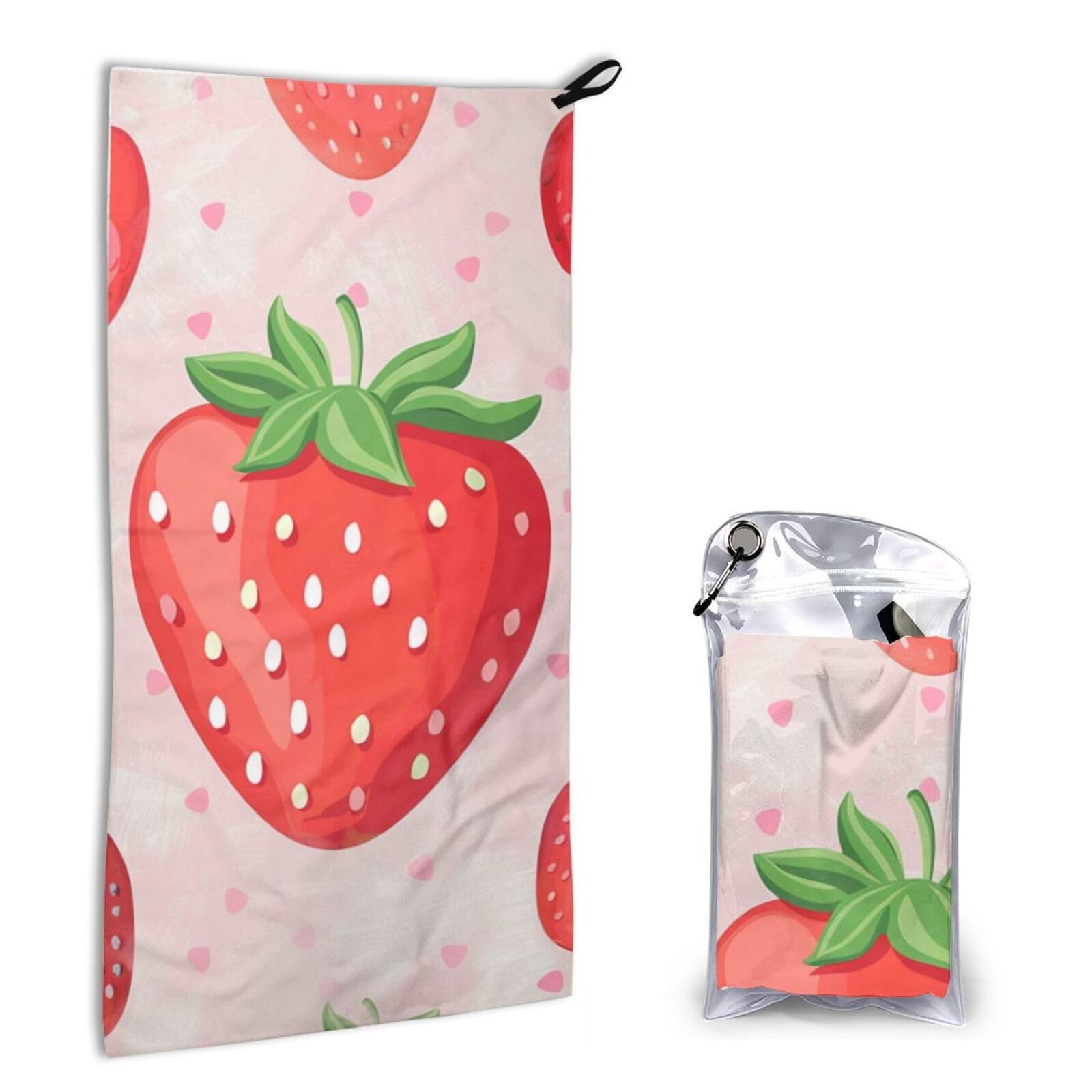 BWWHCCTI Quick Dry Hand Towel With Bag - Strawberry Print Printed Super Absorbent Face Cloth Microfiber Travel Sports Towels 40x80cm