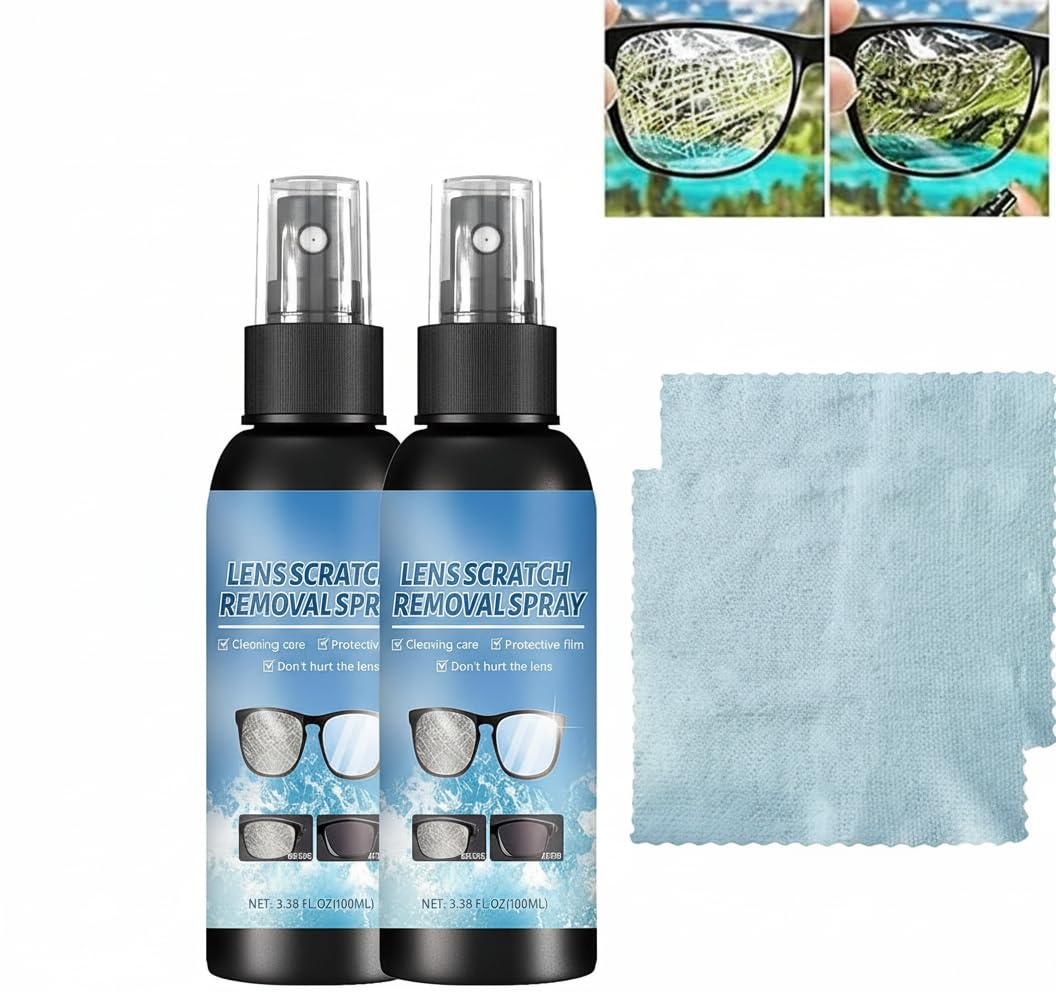 2Pcs Lens Scratch Removal Spray, Glasses Cleaner Spray, Repair Lens Glass Grinding Scratch for Windshield Sunglasses Screen, Camera Cleaner Tools