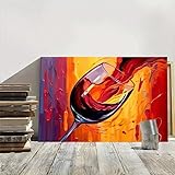 Arte mural impresionista abstracto con copa de vino - Impresión en lienzo con salpicaduras de naranja y rojo, decoración para sala de estar, dormitorio, obra de arte (70 x 100 cm/marco interior)