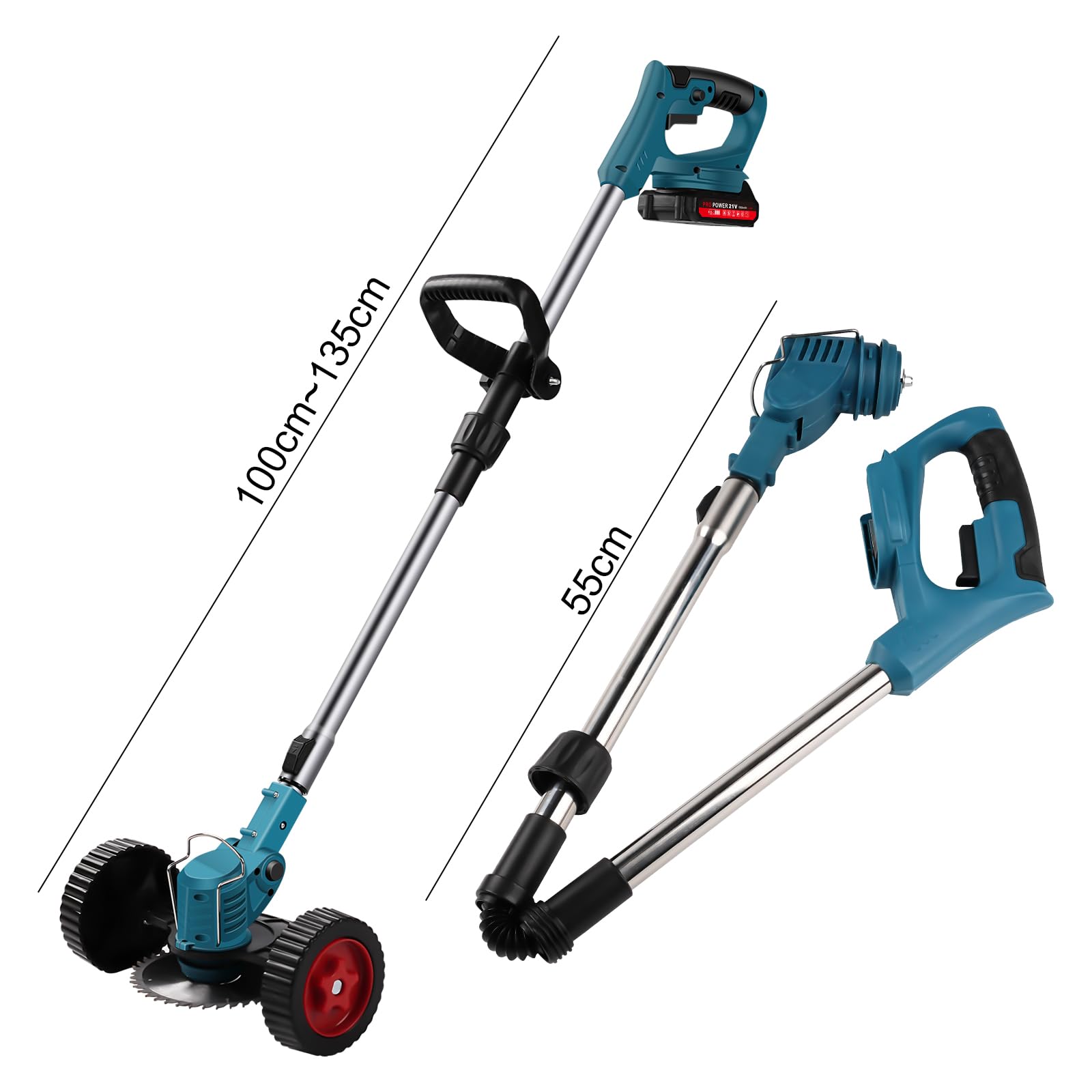 Cortadora de césped inalámbrica, cortadora de césped a batería con 2 baterías de 1500 mAh, desbrozadora eléctrica Ajustable, Recortadora de Bordes con Mango telescópico y Ruedas adicionales - 5