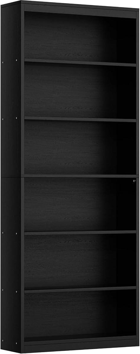 Shintenchi 6-Tier Bookshelf, Tall Bookcase & Display Storage Shelves, Black